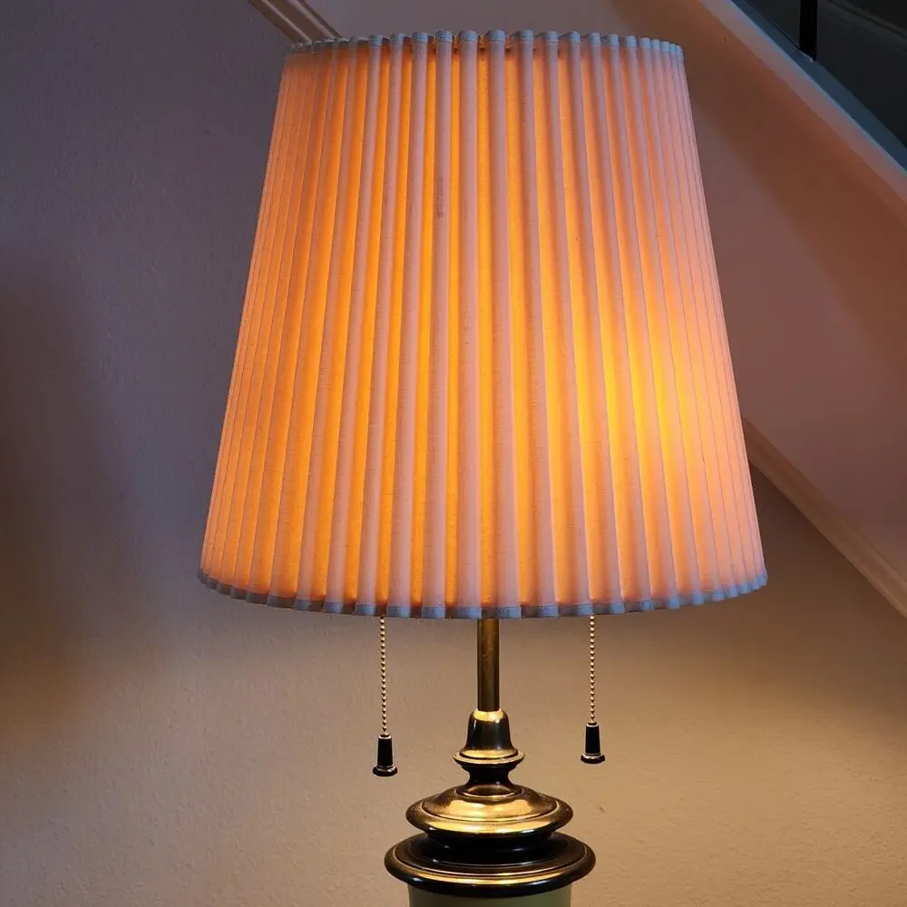 Mid Century STIFFEL Yellow Enamel / Brass DBL Socket Table Lamp 35.5